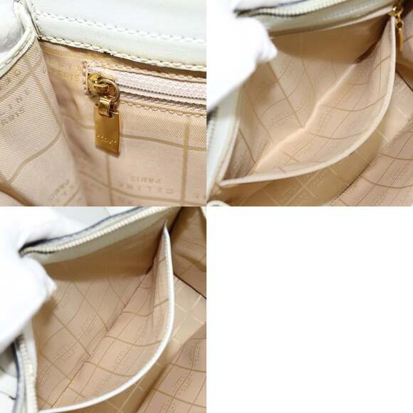 CELINE Hand Bag Leather White Gold